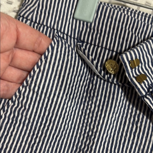 Anne Klein Striped Blue and White Pants with Gold Button Accents Size 10 - Picture 5 of 6